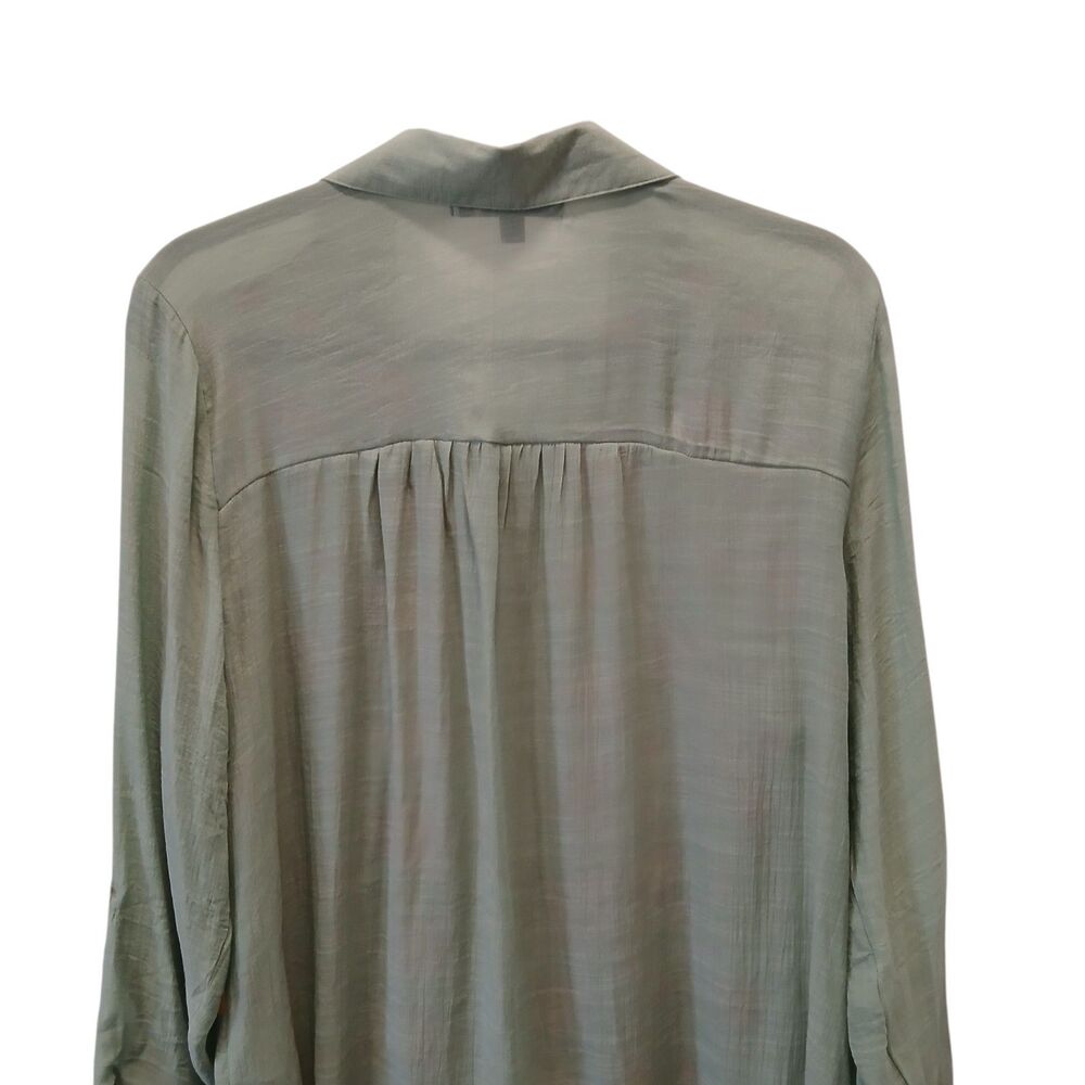 Figueroa & Flower Tunic Blouse Shirt Large Green Floral Embroidered Button Boho - Picture 7 of 14